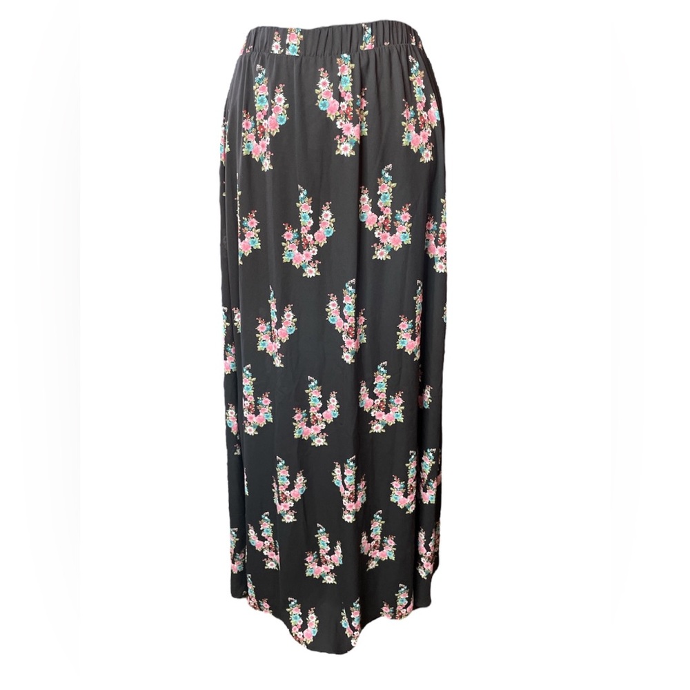 Berry N Cream Black, Pink, Blue Floral Cactus Maxi Skirt